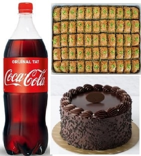 Özel Kutlama Menüsü Pasta Baklava ve 1 L Cola Tek Pakette