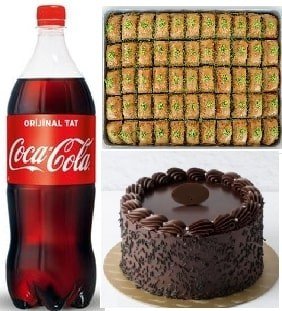 Özel Kutlama Menüsü Pasta Baklava ve 1 L Cola Tek Pakette
